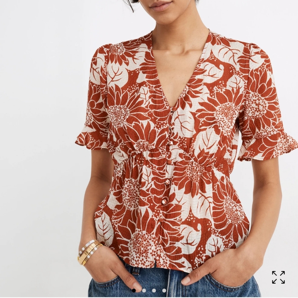 Madewell Silk Journal Keyhole-Sleeve Top in Sunflower Season Size 6